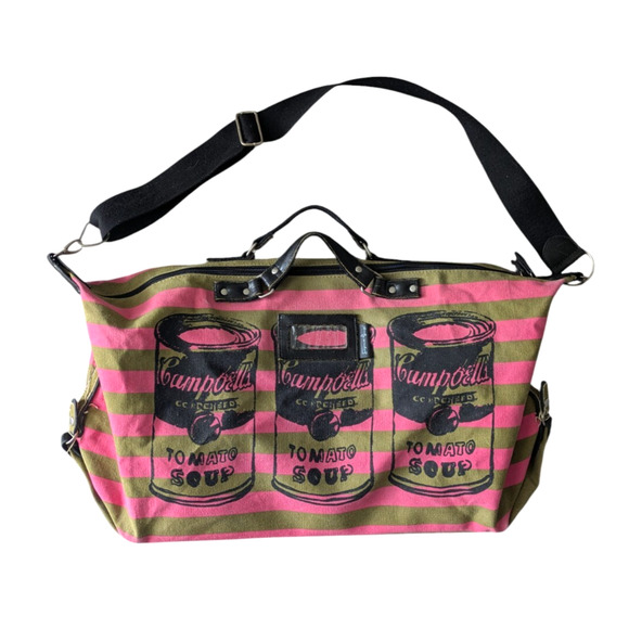 Andy Warhol x Loop Campbell Soup Pink Striped Large Duffel Bag Travel Pop Art - Picture 1 of 16